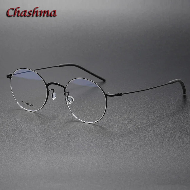 Chashma Ochki Unisex Full Rim Round Titanium Eyeglasses 5504 Full Rim Chashma Ochki Black  