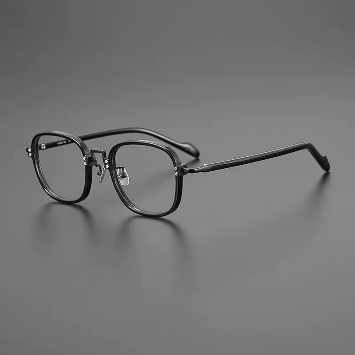 Gatenac Unisex Full Rim Square Acetate Titanium Eyeglasses Gxyj1217 Full Rim Gatenac Black  