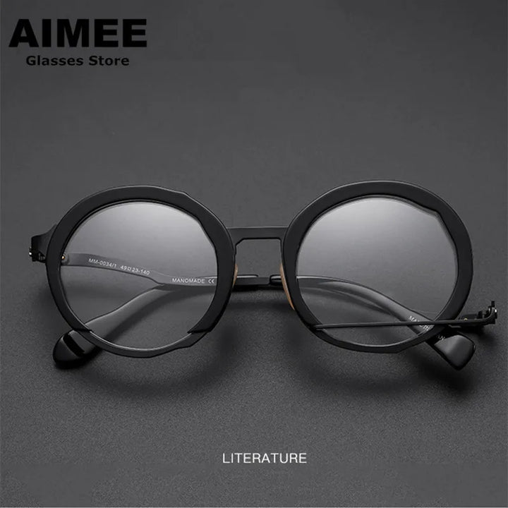 Aimee Unisex Full Rim Irregular Round Acetate Titanium Eyeglasses 1334 Full Rim Aimee   