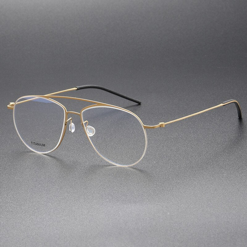 Aissuarvey Men's Full Rim Round Double Bridge Titanium Eyeglasses 554615 Full Rim Aissuarvey Eyeglasses Gold CN 