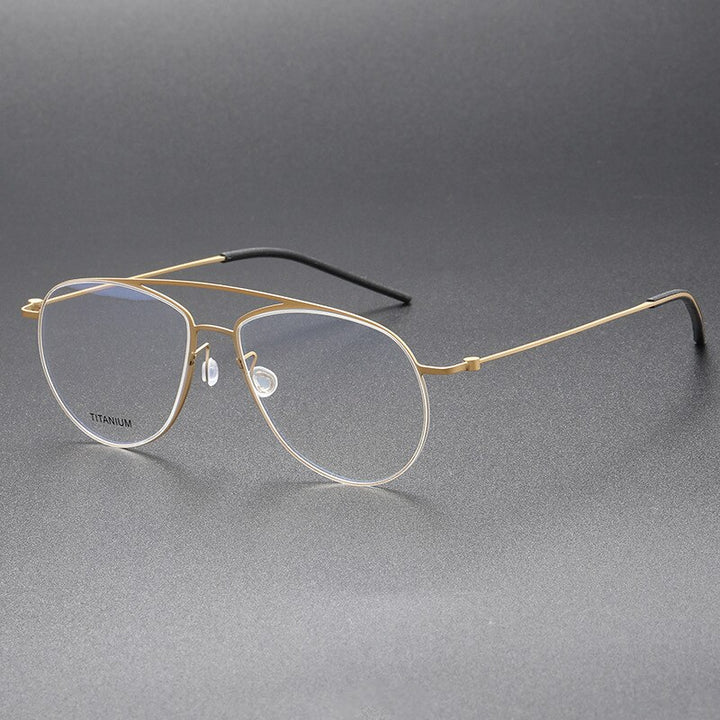 Aissuarvey Men's Full Rim Round Double Bridge Titanium Eyeglasses 554615 Full Rim Aissuarvey Eyeglasses Gold CN 