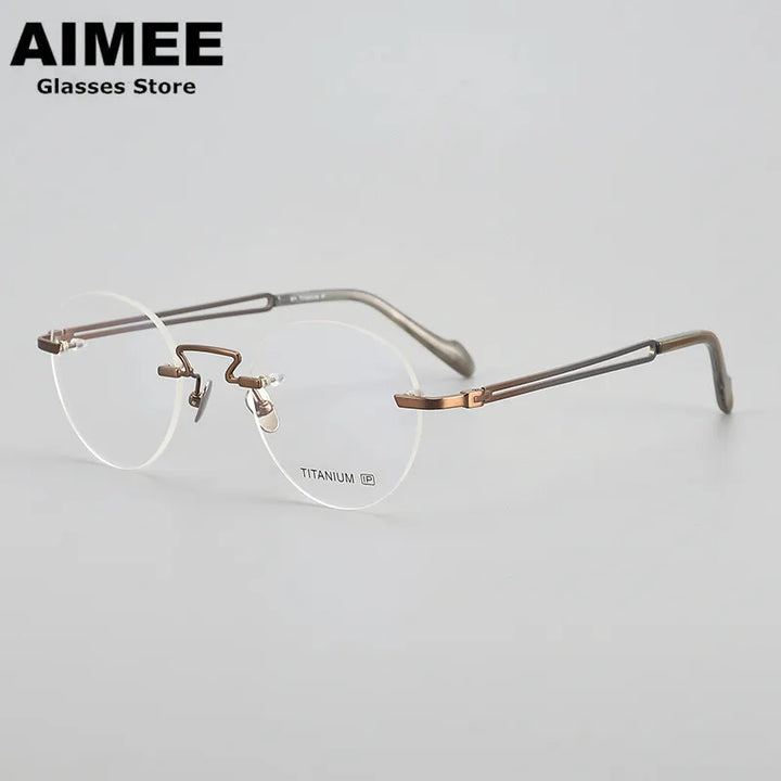 Aimee Unisex Rimless Round Titanium Eyeglasses 19063 Rimless Aimee   