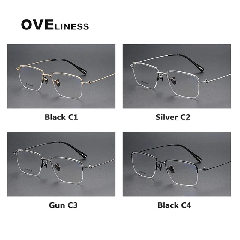 Oveliness Men's Semi Rim Square Titanium Eyeglasses 80917 Semi Rim Oveliness   