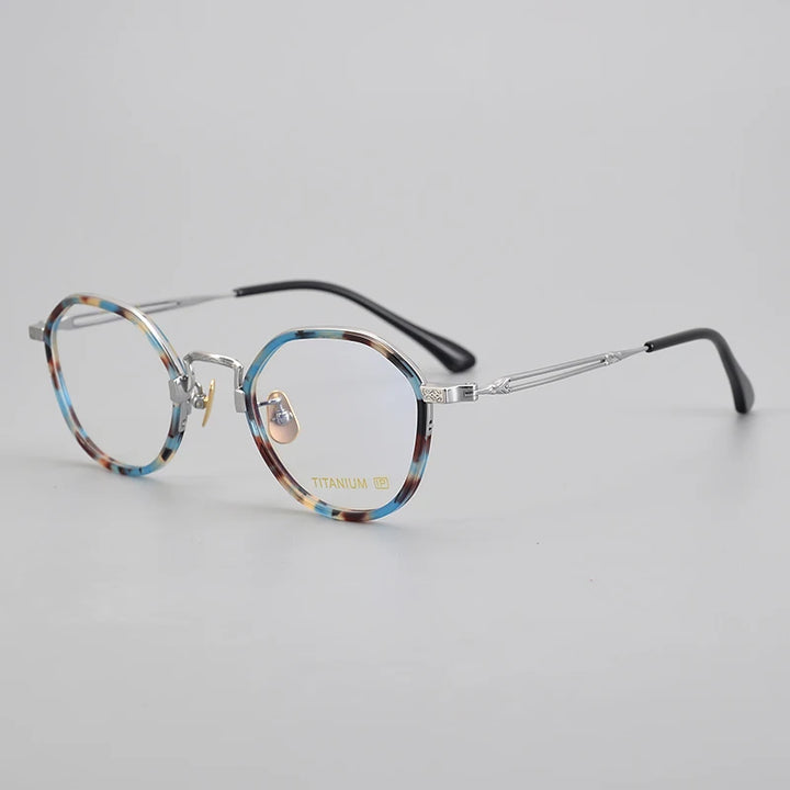 Black Mask Unisex Full Rim Irregular Round Titanium Eyeglasses E053 Full Rim Black Mask Blue Tortoise  