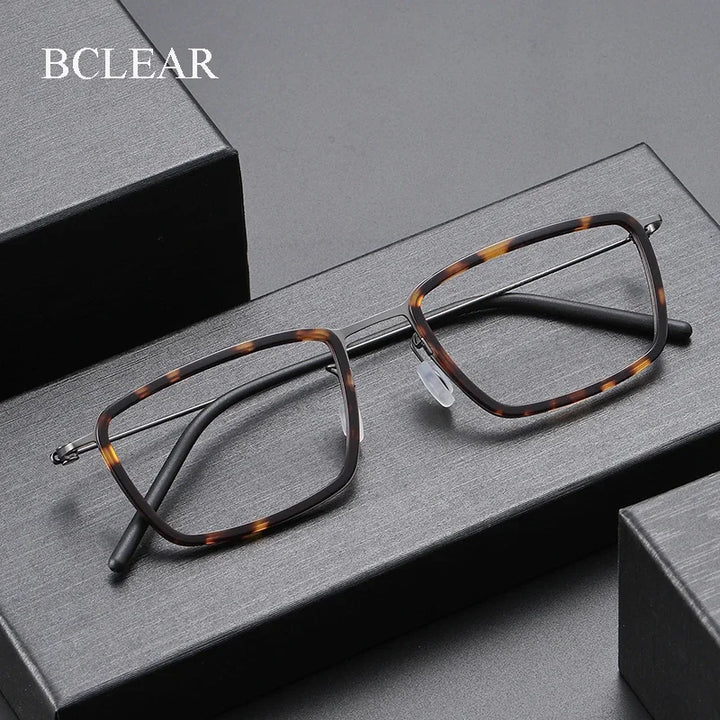 Bclear Unisex Full Rim Polygon Square Acetate Titanium Eyeglasses 639853