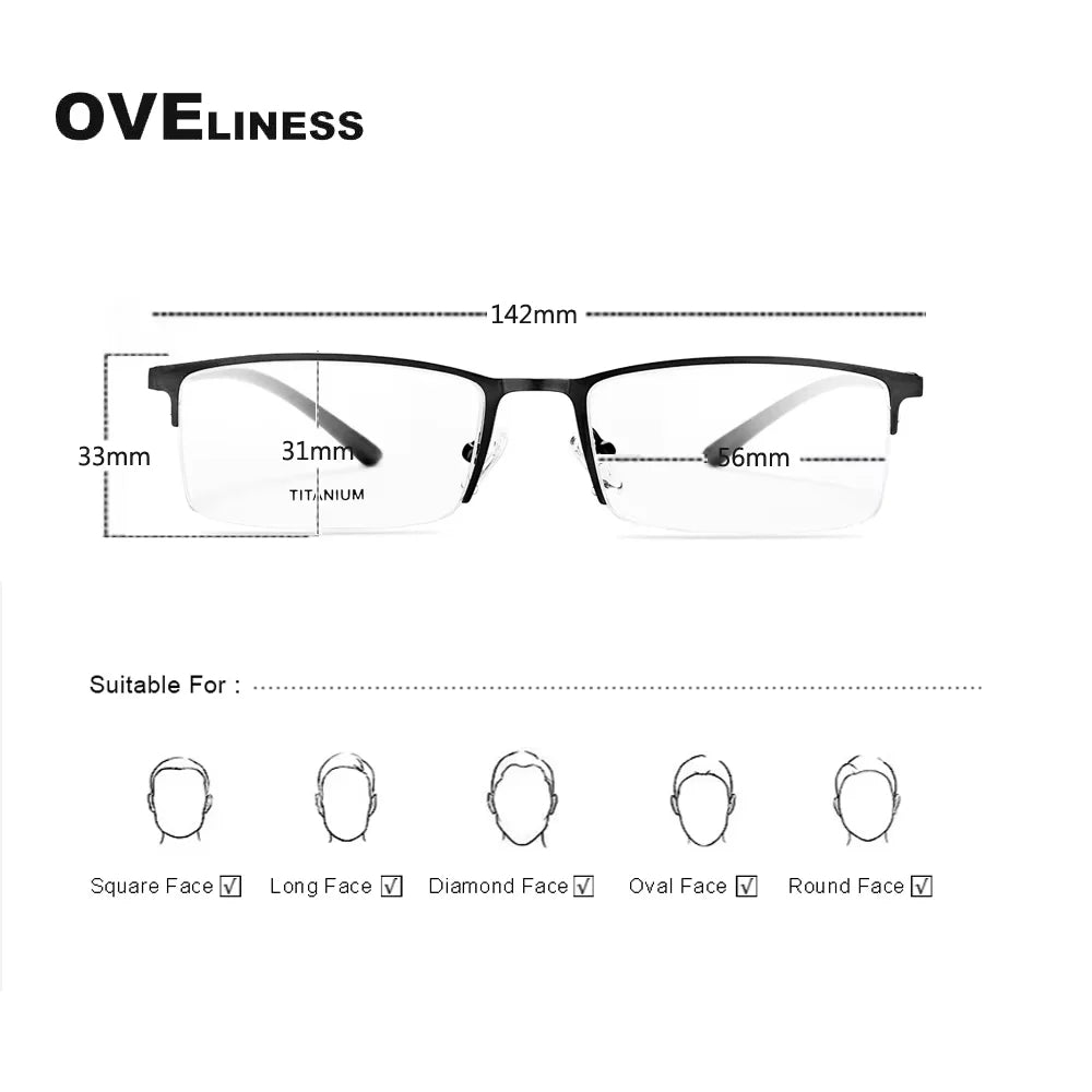 Oveliness Men's Semi Rim Square Titanium Alloy Eyeglasses 49851 Semi Rim Oveliness   