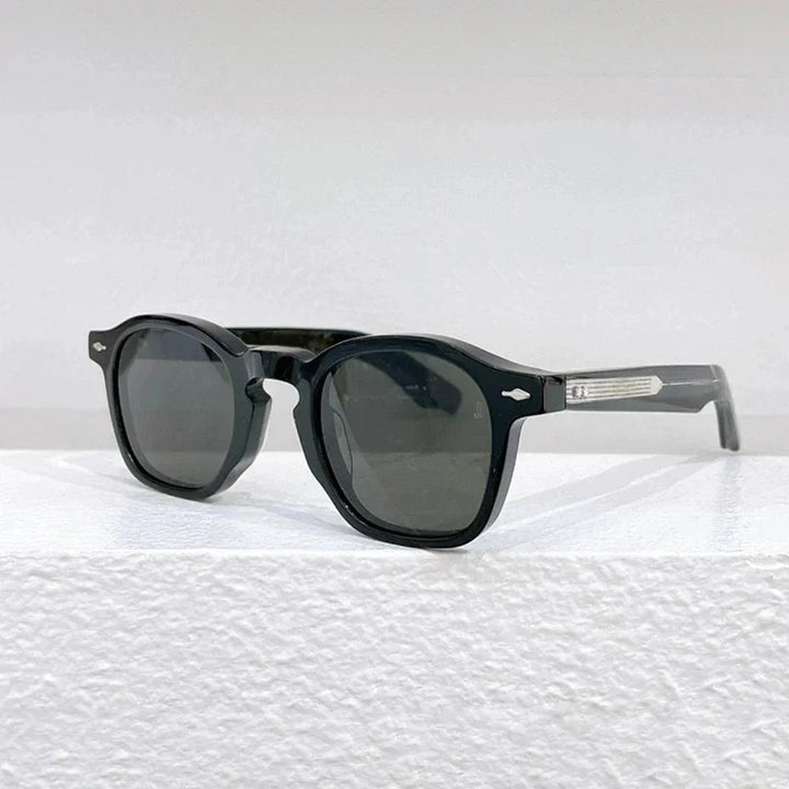 Hewei Unisex Full Rim Round Sunglasses 0034 Sunglasses Hewei black-gray as picture 