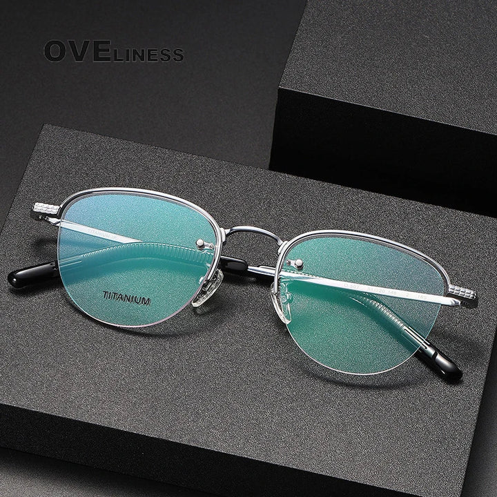 Oveliness Unisex Semi Rim Oval Titanium Eyeglasses Ot050 Semi Rim Oveliness   