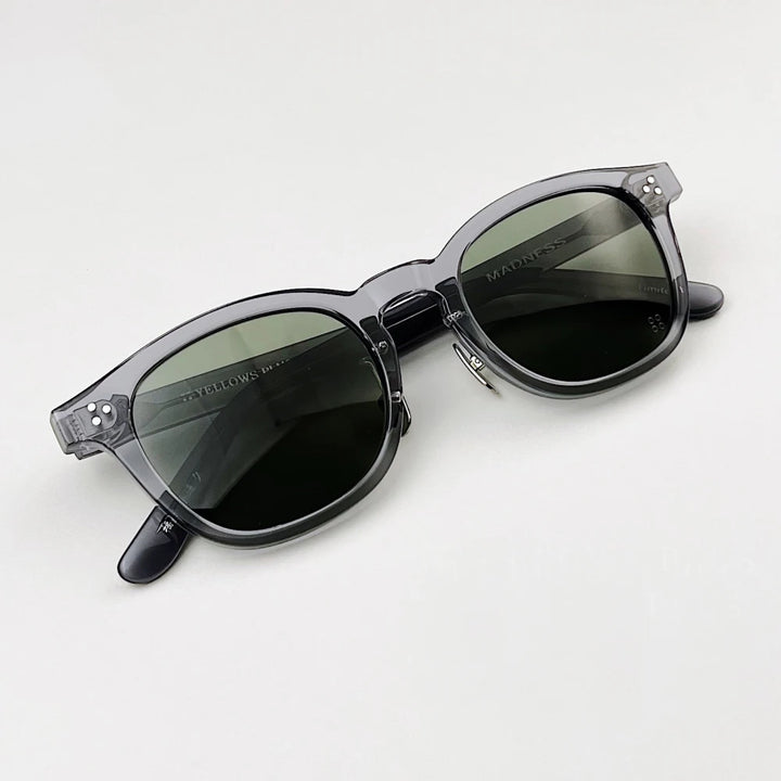 Black Mask Unisex Full Rim Square Acetate Sunglasses 484022 Sunglasses Black Mask Grey-Green As Shown 