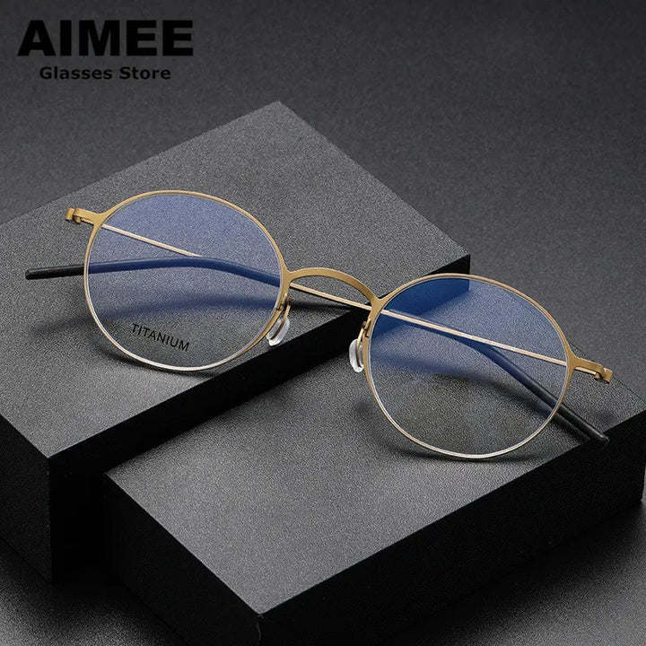 Aimee Unisex Full Rim Round Screwless Titanium Eyeglasses 5504 Full Rim Aimee   