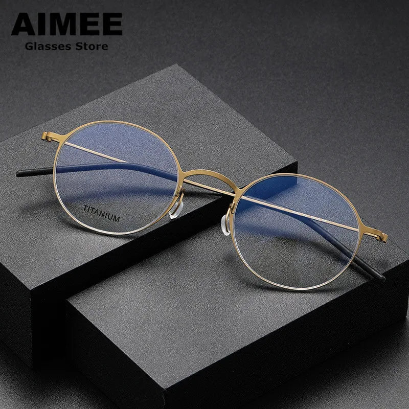 Aimee Women's Full Rim Round Screwless Titanium Eyeglasses 554204