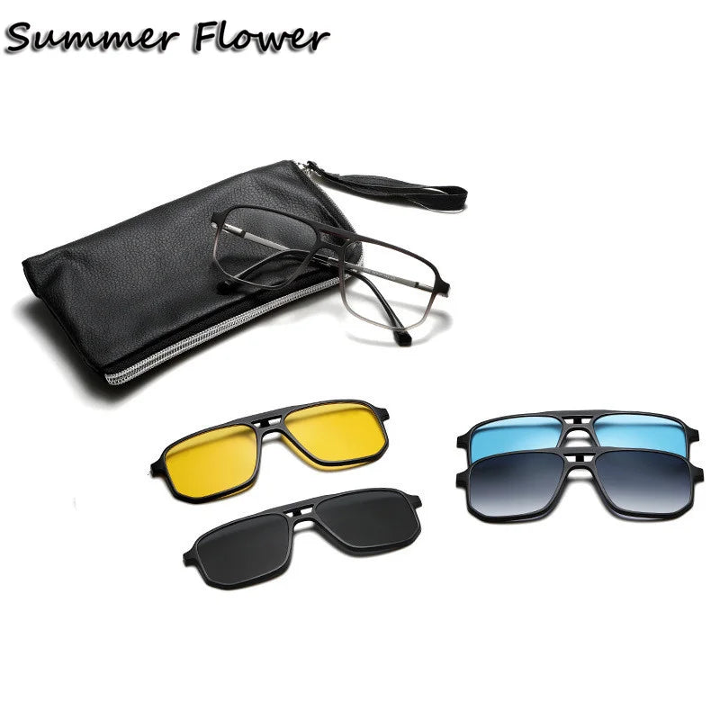 Summer Flower Unisex Full Rim Square Double Bridge Alloy Eyeglasses Clip On Sunglasses 60824