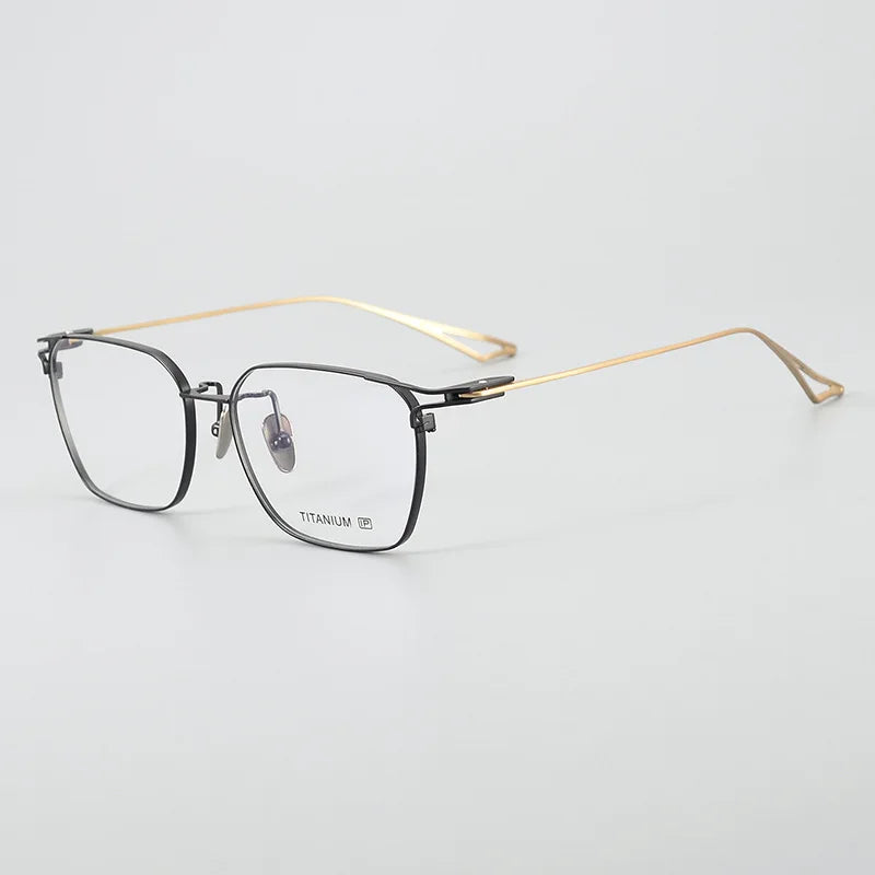 Black Mask Men's Full Rim Large Square Titanium Eyeglasses 4054 Full Rim Black Mask Black-Gold  