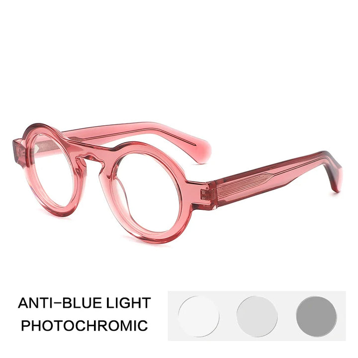 Gatenac Unisex Full Rim Round Acetate Photochromic Reading Glasses 842218