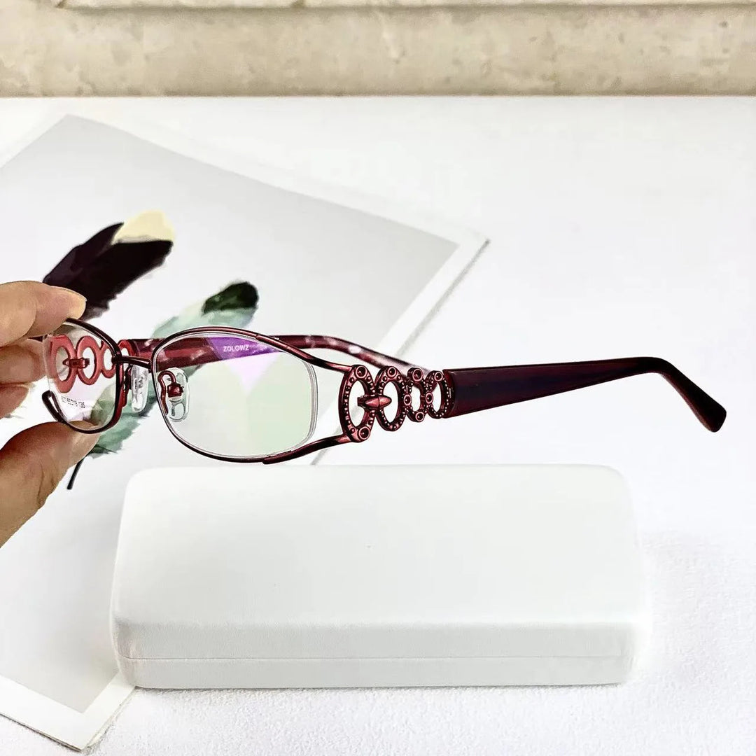 Cubojue Women's Full Rim Oval Alloy Acetate Reading Glasses 49623 Reading Glasses Cubojue +400 Red