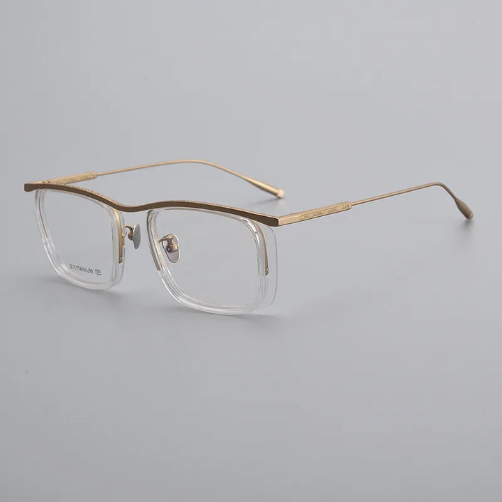 Black Mask Unisex Full Rim Big Square Titanium Acetate Eyeglasses 3015 Full Rim Black Mask Crystal-Gold  