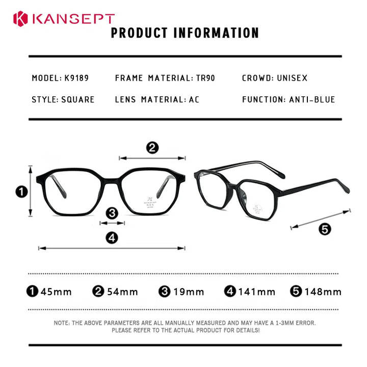 Kansept Unisex Full Rim Polygon Square Tr 90 Acetate Reading Glasses 29189