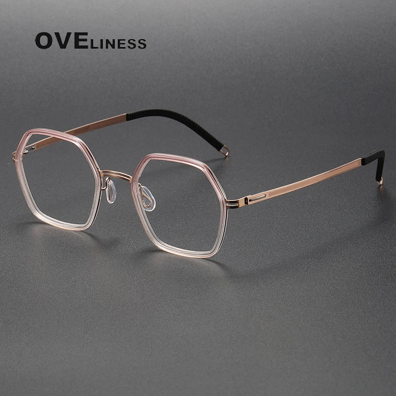 Oveliness Women's Full Rim Hexagon Acetate Titanium Eyeglasses 820222