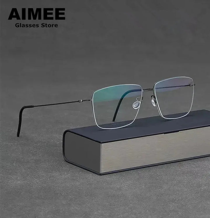 Aimee Men's Full Rim Square Screwless Titanium Eyeglasses 66078 Full Rim Aimee   