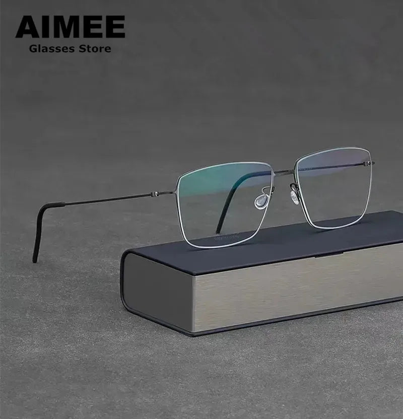 Aimee Unisex Rimless Square Screwless Titanium Eyeglasses 85508