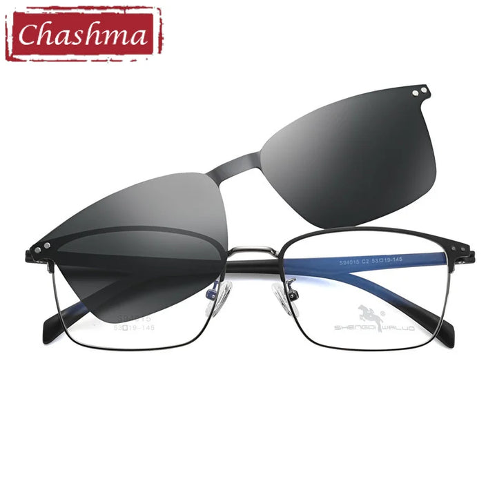 Chashma Ottica Women's Full Rim Square Alloy Eyeglasses Clip On Sunglasses 94015