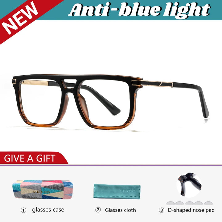 Vicky Men's Full Rim Square Double Bridge Tr 90 Alloy Reading Glasses 760025