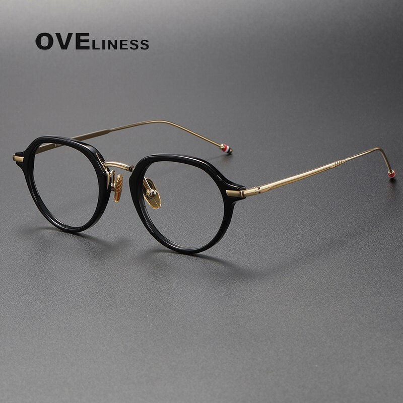 Oveliness Unisex Full Rim Polygon Acetate Titanium Eyeglasses Tbx421 Full Rim Oveliness black gold  