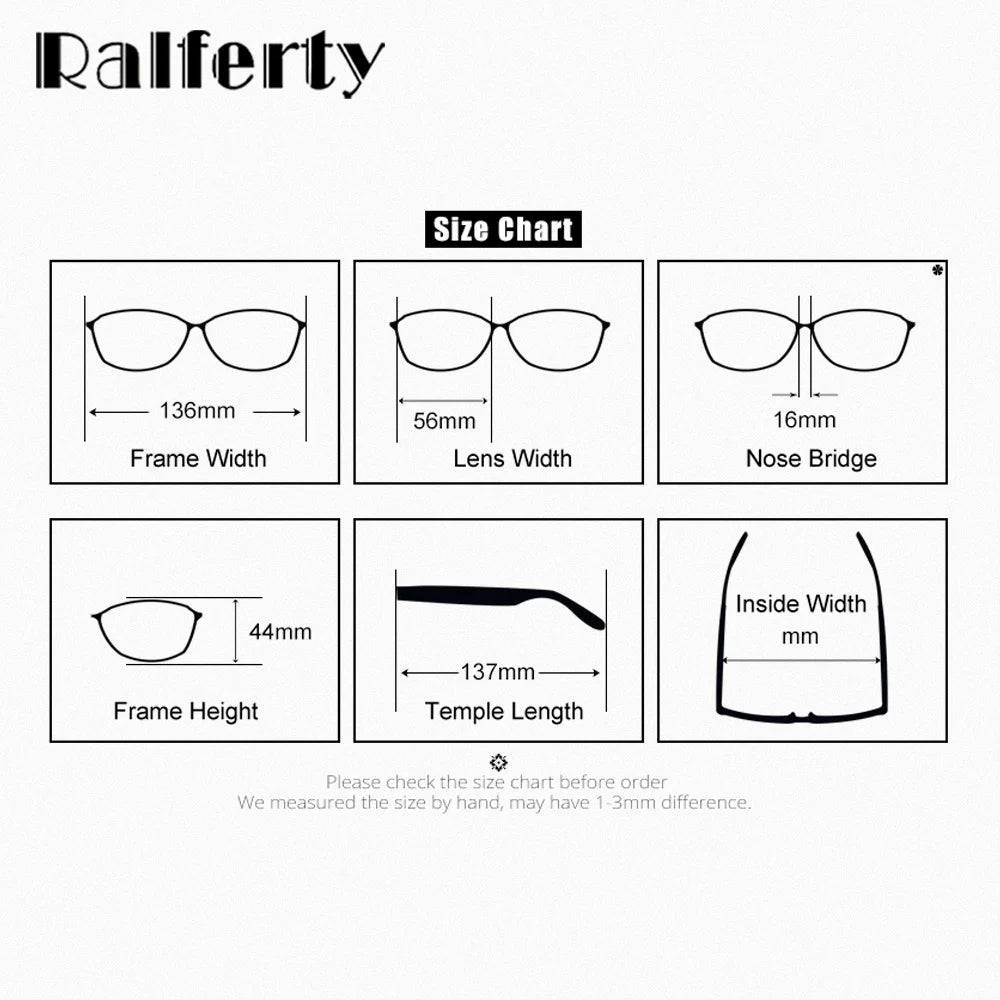 Ralferty Men's Full Rim Square Acetate Eyeglasses Clip On Polarized Sunglasses R6162 With Clip Ons Ralferty   