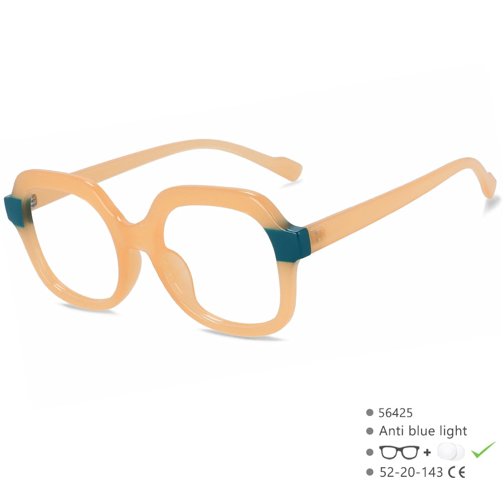 CCspace Women's Full Rim Square Tr 90 Titanium Eyeglasses 56425 Full Rim CCspace TeaGreen  