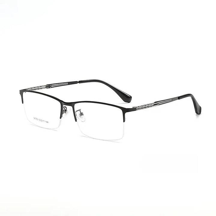 Yimaruili Men's Semi Rim Big Square Alloy Eyeglasses 34082 Semi Rim Yimaruili Eyeglasses Black  