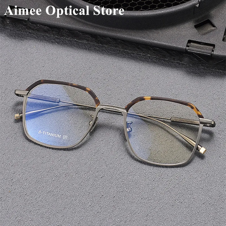 Aimee Unisex Full Rim Flat Top Polygon Titanium Acetate Eyeglasses 1057 Full Rim Aimee   