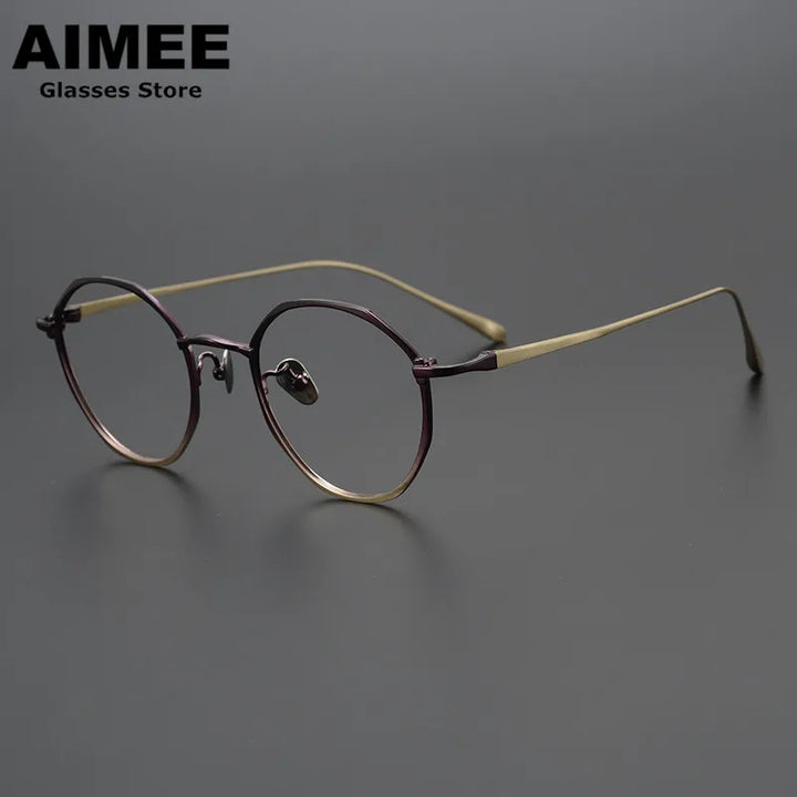 Aimee Unisex Full Rim Round Titanium Acetate Eyeglasses 9161 Full Rim Aimee Purple-Golden  