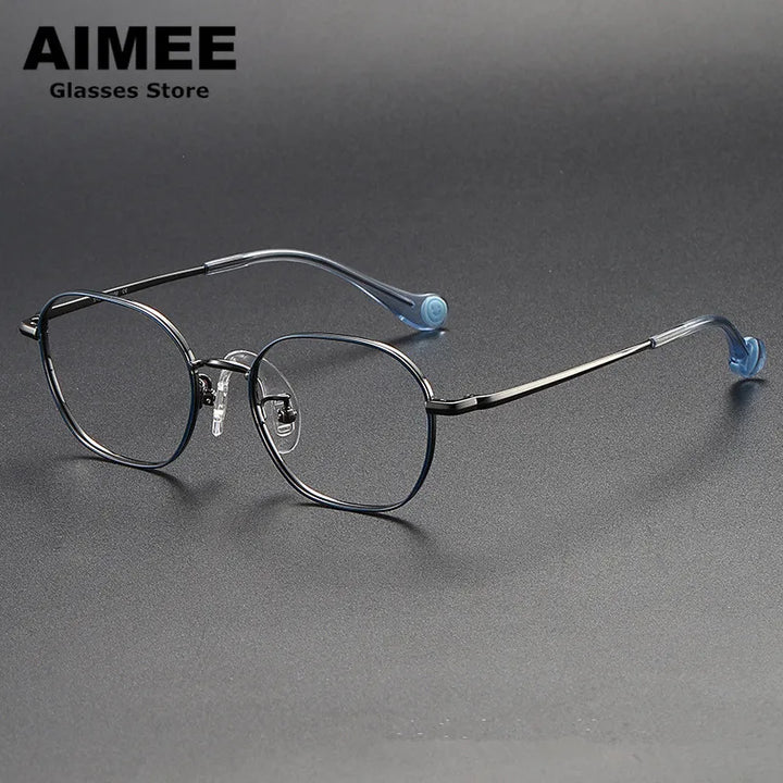 Aimee Unisex Youth's Full Rim Square Titanium Eyeglasses 80945 Full Rim Aimee Blue-Gun  