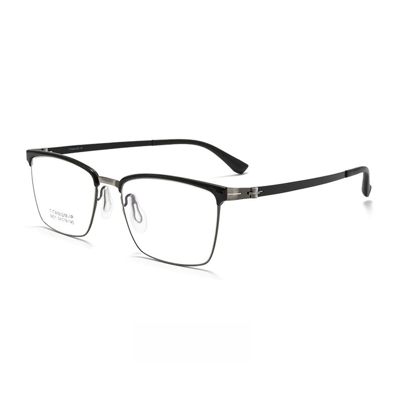 Yimaruili Men's Full Rim Square Titanium Alloy Eyeglasses Y8801 Full Rim Yimaruili Eyeglasses Black Gun  