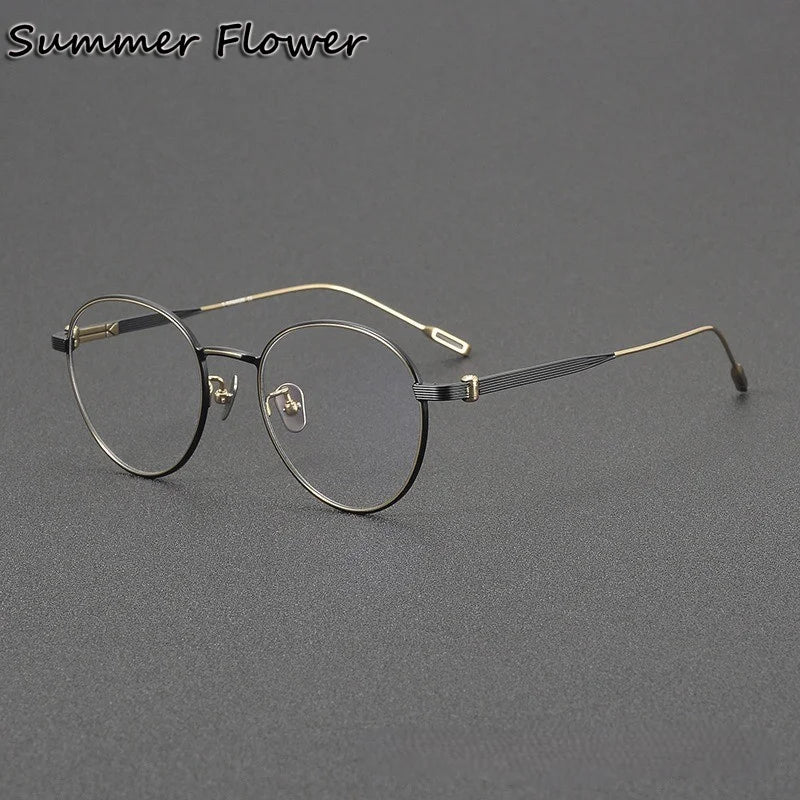 Summer Flower Women's Full Rim Oval Round Titanium Eyeglasses 13719 Full Rim Summer Flower Black Gold