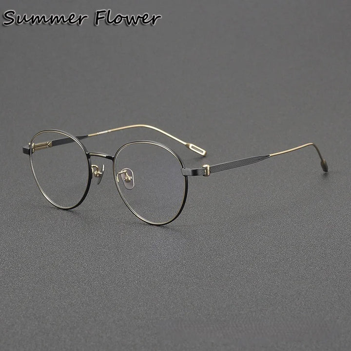 Summer Flower Women's Full Rim Oval Round Titanium Eyeglasses 13719 Full Rim Summer Flower Black Gold