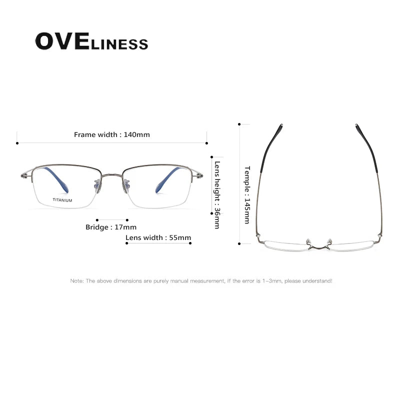 Oveliness Unisex Semi Rim Square Screwless Titanium Eyeglasses 80923 Semi Rim Oveliness   