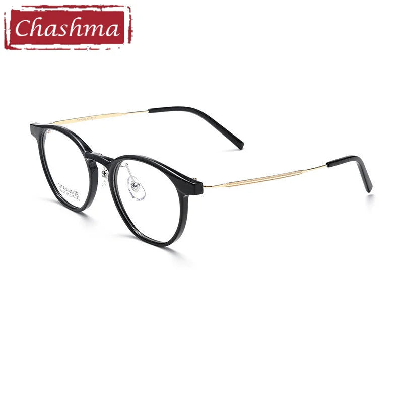Chashma Ottica Unisex Full Rim Round Tr 90 Titanium Eyeglasses 16017 Full Rim Chashma Ottica Black Gold  
