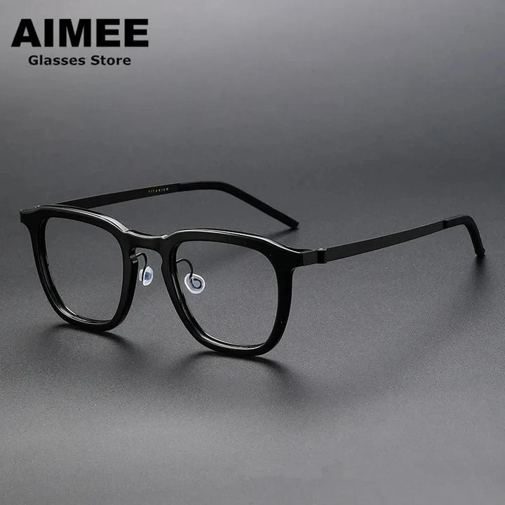 Aimee Men's Full Rim Square Screwless Titanium Acetate Eyeglasses 1263 Full Rim Aimee Black  