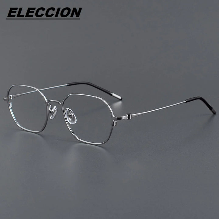 Eleccion Unisex Full Rim Flat Top Polygon Titanium Eyeglasses 6035 Full Rim Eleccion Silver CHINA