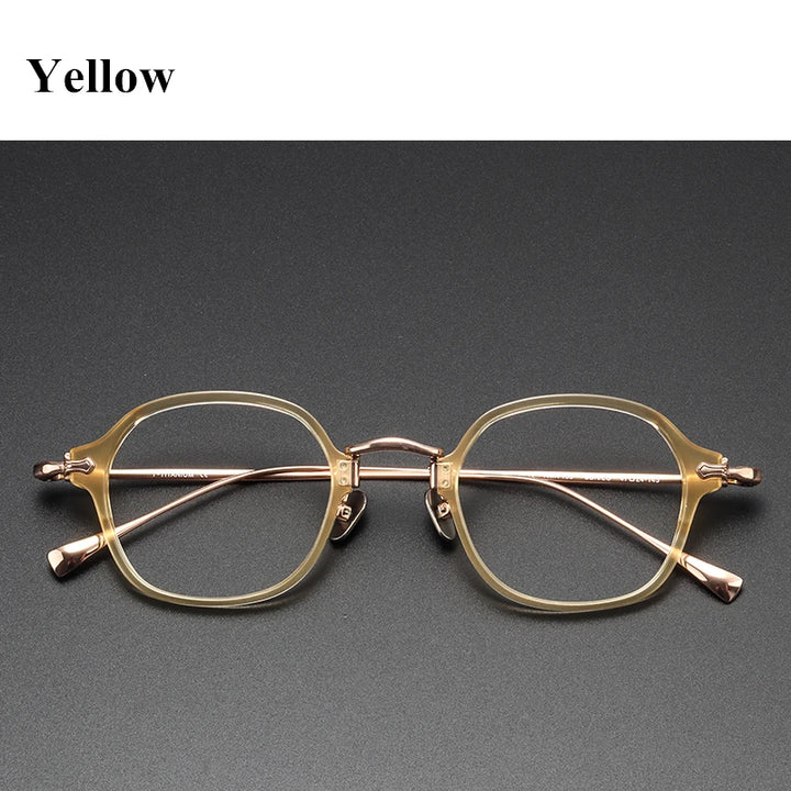 Black Mask Unisex Full Rim Acetate Titanium Square Eyeglasses Kmn183 Full Rim Black Mask Yellow  