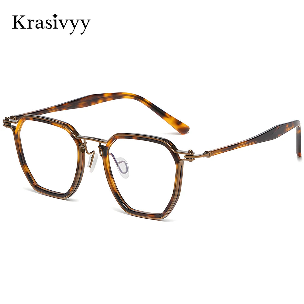 Krasivyy Men's Full Rim Big Flat Top Polygon Titanium Acetate Eyeglasses 315867