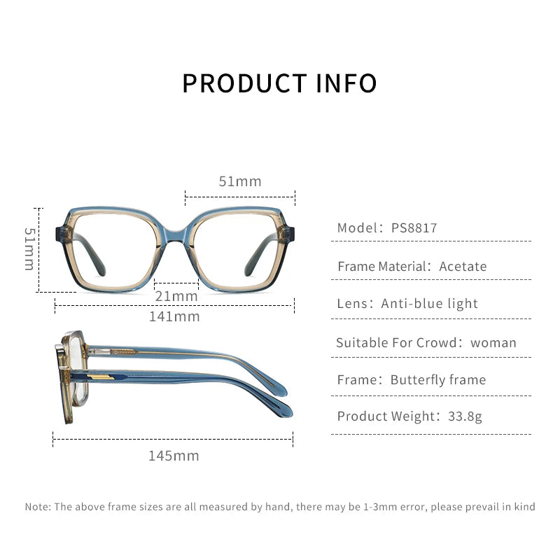 Gmei Women Full Rim Square Acetate Eyeglasses 8817 Full Rim Gmei Optical   