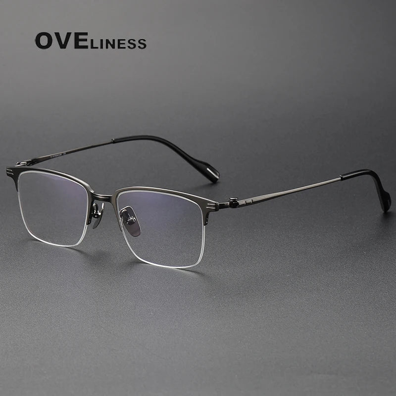 Oveliness Unisex Semi Rim Square Titanium Acetate Eyeglasses 70802 Full Rim Oveliness gun  