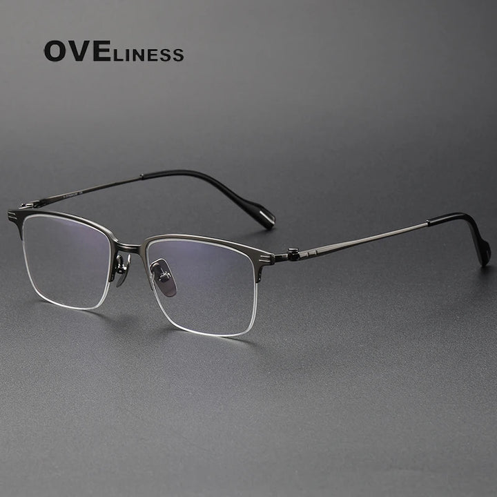 Oveliness Unisex Semi Rim Square Titanium Acetate Eyeglasses 70802 Full Rim Oveliness gun  