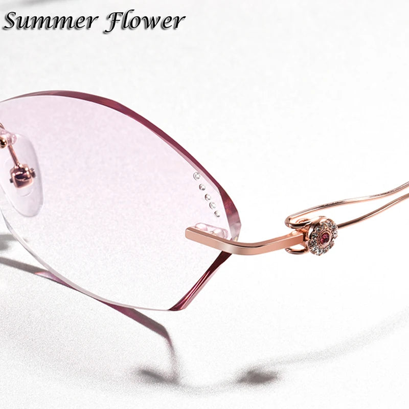 Summer Flower Women's Rimless Oval Cat Eye Titanium Eyeglasses 88839