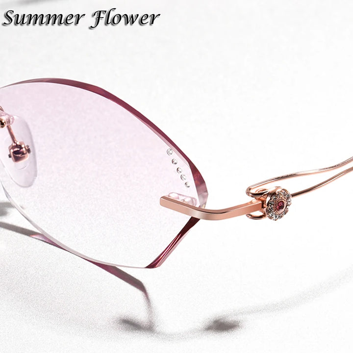 Summer Flower Women's Rimless Oval Cat Eye Titanium Eyeglasses 88839