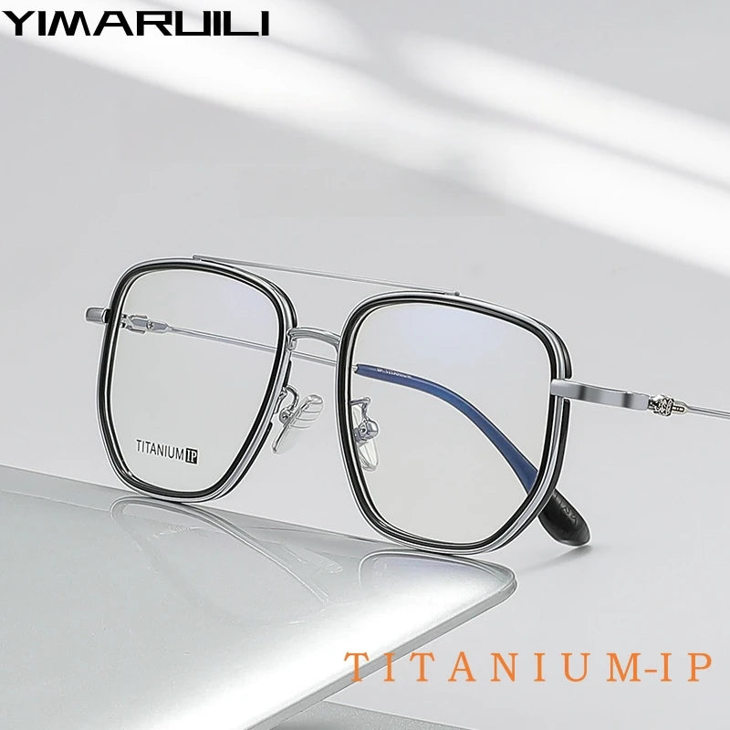 Yimaruili Unisex Full Rim Big Square Double Bridge Titanium Eyeglasses Y88032 Full Rim Yimaruili Eyeglasses   