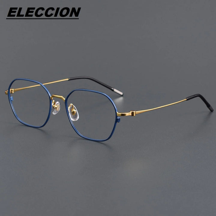 Eleccion Unisex Full Rim Flat Top Polygon Titanium Eyeglasses 6035 Full Rim Eleccion Blue - Gold CHINA