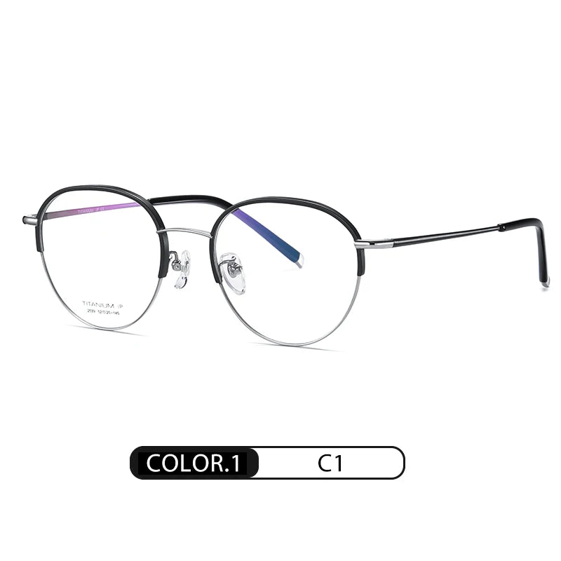 Reven Jate Unisex Semi Rim Oval Round Titanium Eyeglasses 52039